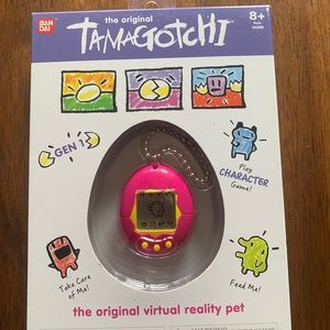 Pink and Yellow Tamagotchi keychain